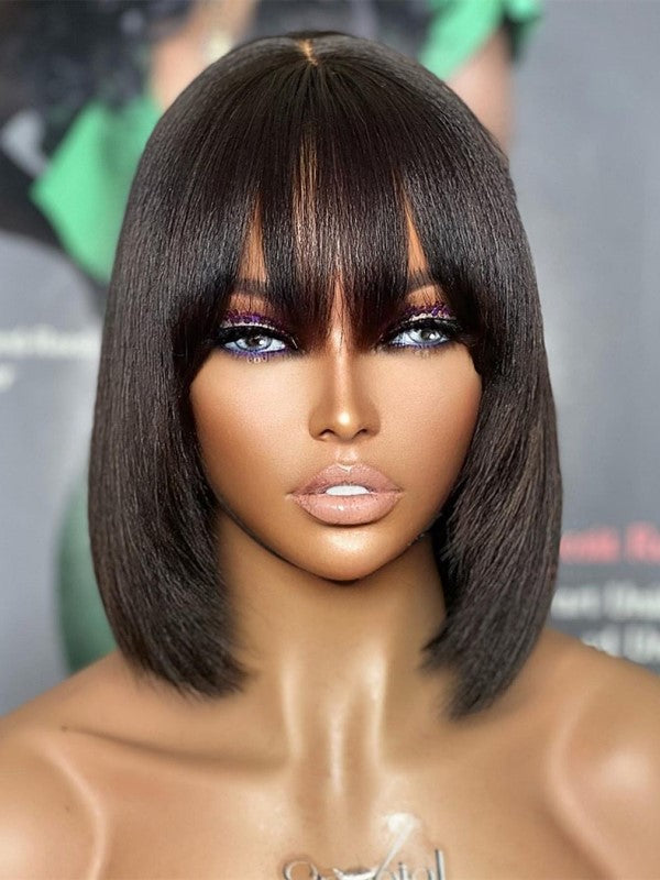 Short Bob With Bangs HD Lace Wear Go Glueless Wig - AWB002